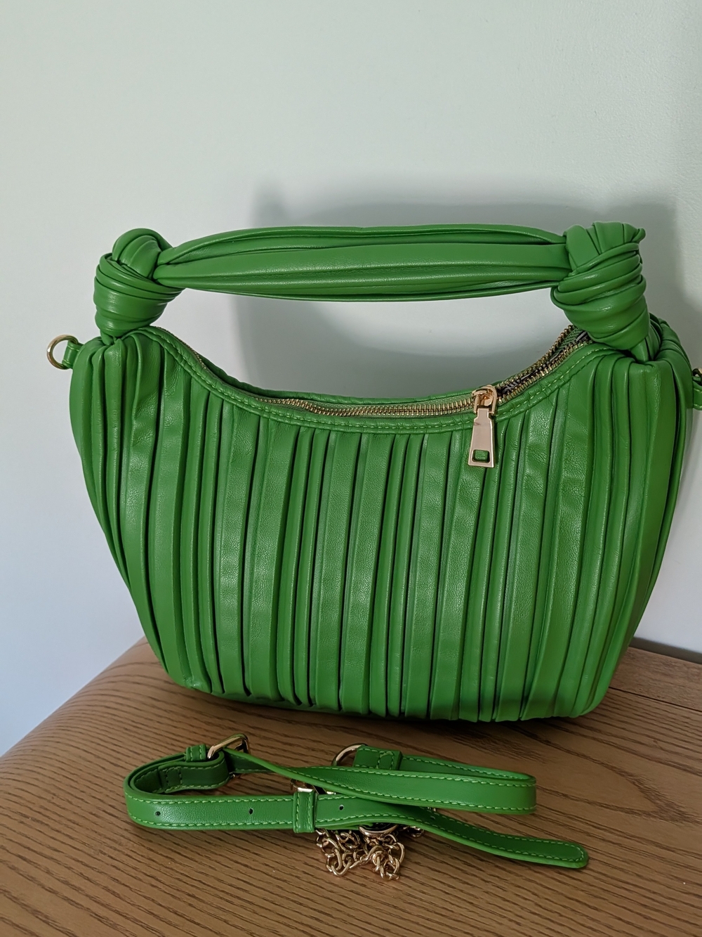 Green Knotted Handle Pleated Shoulder Bag